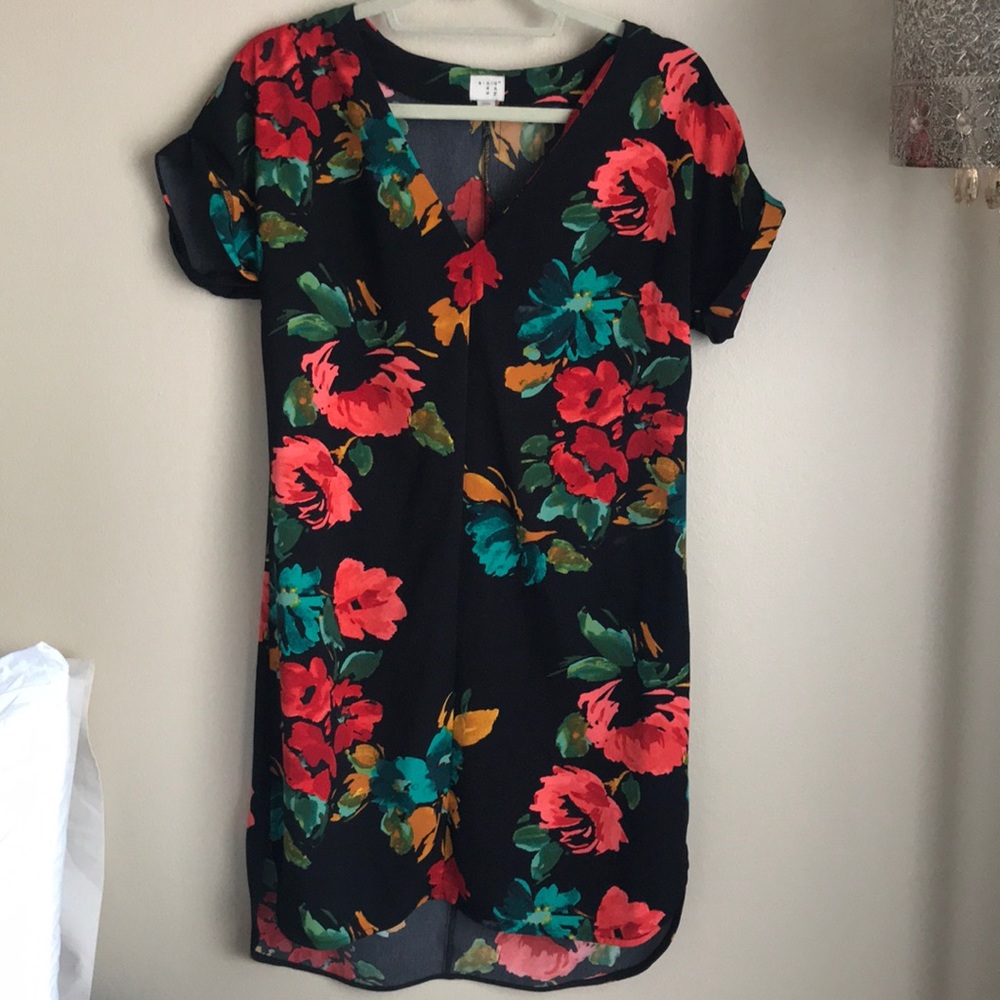 Black floral shift dress